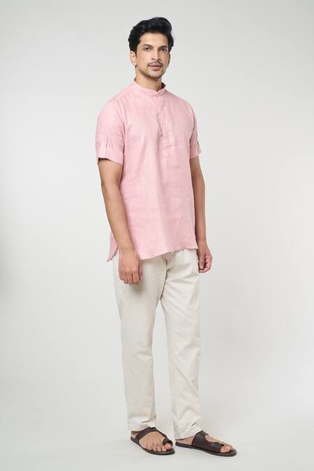 Buy_Arihant Rai Sinha_Pink Linen Short Kurta _Online_at_Aza_Fashions