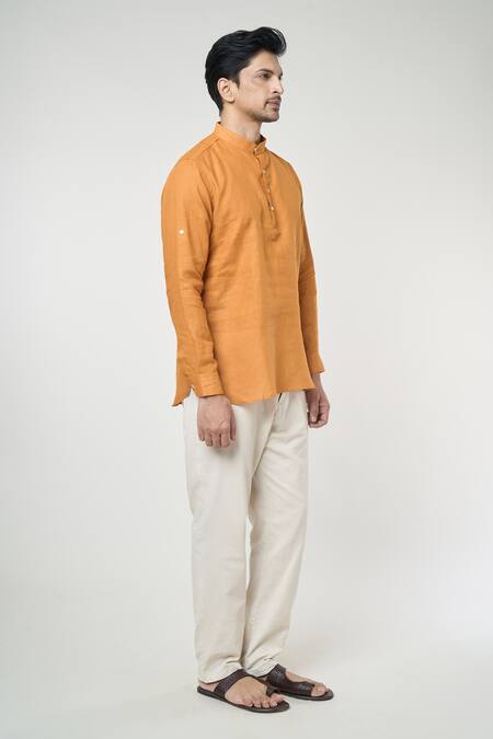 Arihant Rai Sinha_Orange Linen Full Sleeves Short Kurta _Online_at_Aza_Fashions