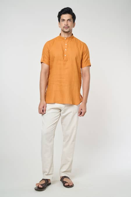 Arihant Rai Sinha Mandarin Collar Short Linen Kurta 