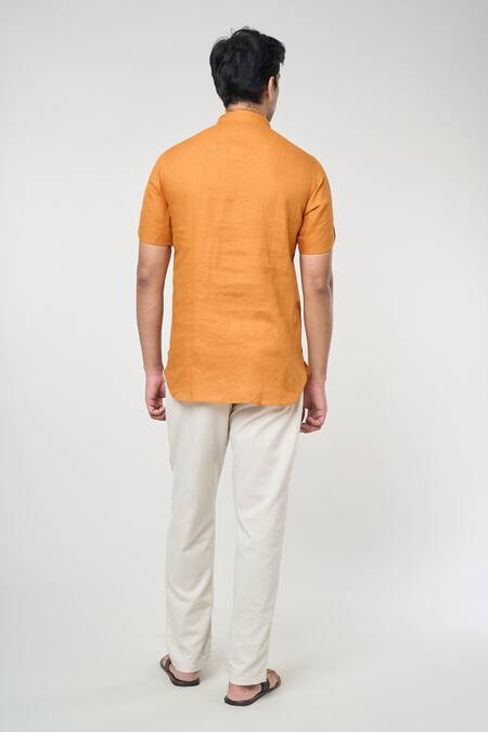 Arihant Rai Sinha Mandarin Collar Short Linen Kurta 