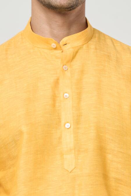 Arihant Rai Sinha Yellow Linen Plain Short Kurta at Aza Fashions Arihant Rai Sinha_Yellow Linen Plain Short Kurta _at_Aza_Fashions