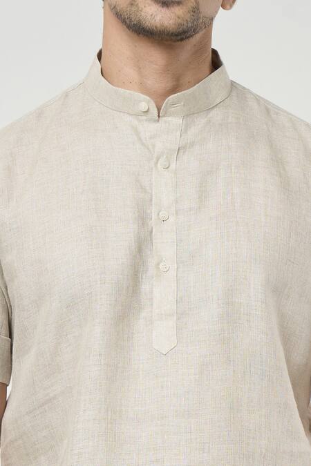 Buy Arihant Rai Sinha Grey Linen Solid Half Placket Kurta Buy_Arihant Rai Sinha_Grey Linen Solid Half Placket Kurta