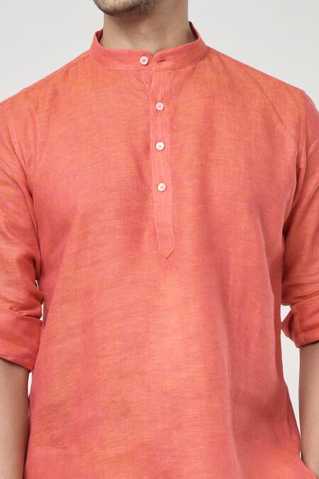 Arihant Rai Sinha Orange Linen Full Sleeves Shirt Style Kurta at Aza Fashions Arihant Rai Sinha_Orange Linen Full Sleeves Shirt Style Kurta _at_Aza_Fashions