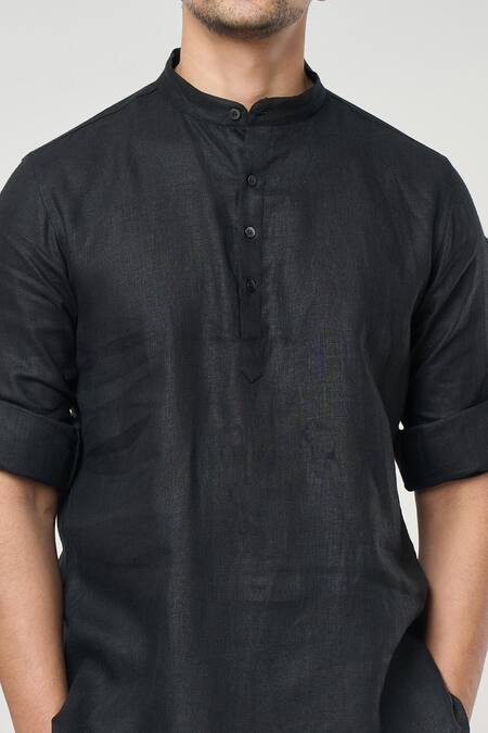 Arihant Rai Sinha Black Linen Full Sleeves Shirt Style Kurta at Aza Fashions Arihant Rai Sinha_Black Linen Full Sleeves Shirt Style Kurta _at_Aza_Fashions