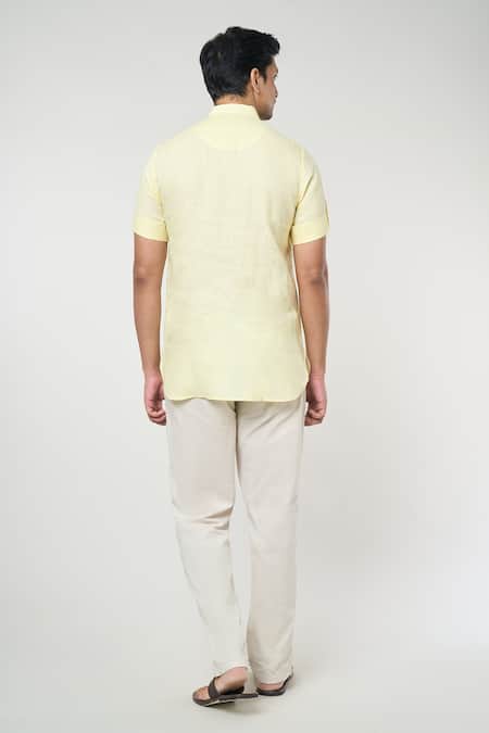 Arihant Rai Sinha Shirt Style Half Placket Linen Kurta 