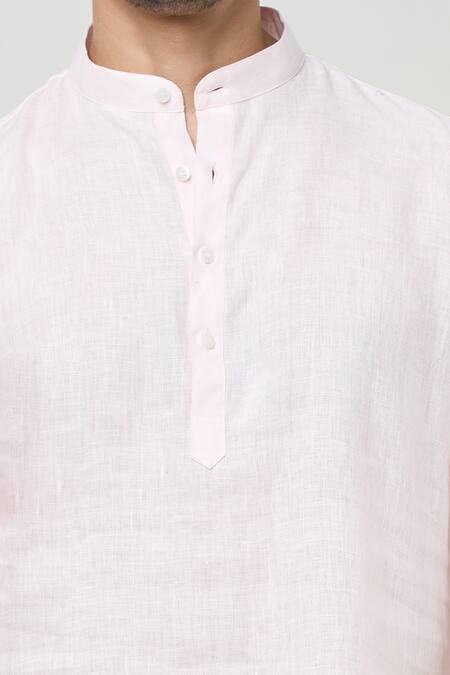 Arihant Rai Sinha_Pink Linen Shirt Style Half Sleeves Short Kurta _at_Aza_Fashions