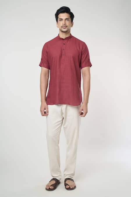 Arihant Rai Sinha Shirt Style Short Linen Kurta 