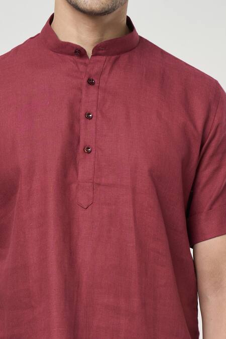 Arihant Rai Sinha_Wine Linen Shirt Style Short Kurta _at_Aza_Fashions