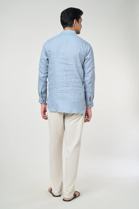 Arihant Rai Sinha Shirt Style Rolled Up Sleeves Short Kurta 