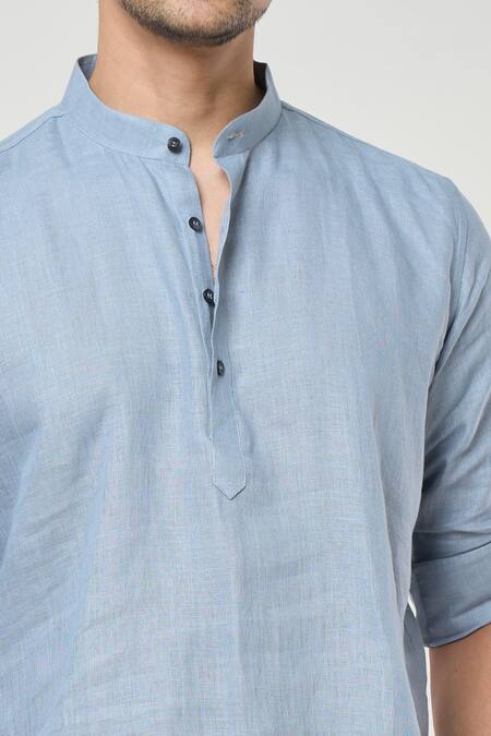 Arihant Rai Sinha Grey Linen Shirt Style Rolled Up Sleeves Short Kurta at Aza Fashions Arihant Rai Sinha_Grey Linen Shirt Style Rolled Up Sleeves Short Kurta _at_Aza_Fashions