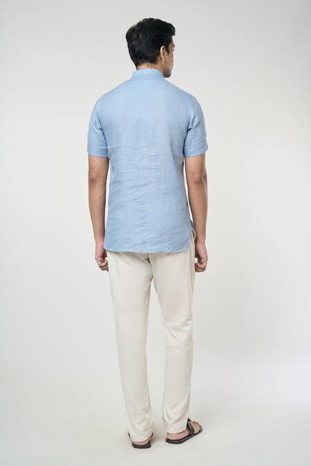 Arihant Rai Sinha Shirt Style Half Sleeves Short Linen Kurta 