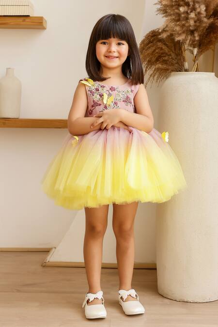 Buy_Janyas Closet_Brown Net Hand Embroidery Floral Ombre Dress With Detachable Drape_Online_at_Aza_Fashions