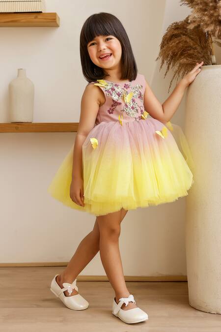 Janyas Closet_Brown Net Hand Embroidery Floral Ombre Dress With Detachable Drape_at_Aza_Fashions