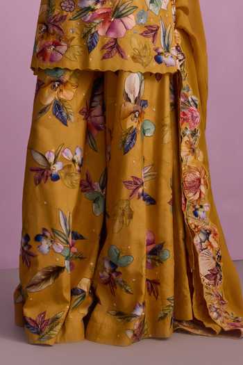 Kalista Yellow Georgette, Organza Beads, Sequins Shirin Floral Print Kurta Sharara Set Online at Aza Fashions Kalista_Yellow Georgette, Organza Beads, Sequins Shirin Floral Print Kurta Sharara Set _Online_at_Aza_Fashions