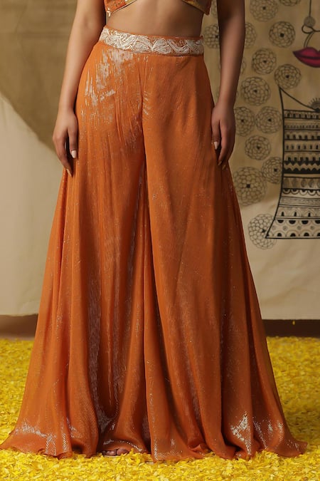 Buy Arpita Sulakshana Orange Georgette, Crepe Sequins, Beads Textured Palazzo Set With Ombre Cape Online at Aza Fashions Buy_Arpita Sulakshana_Orange Georgette, Crepe Sequins, Beads Textured Palazzo Set With Ombre Cape _Online_at_Aza_Fashions
