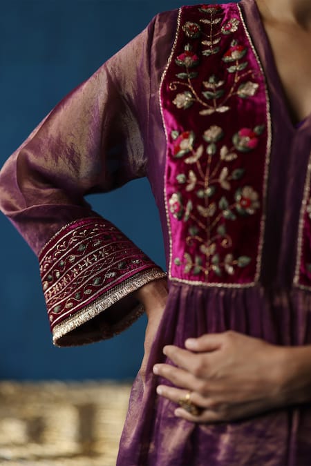 Begum_Pink Silk, Modal, Satin, Organza Gota Patti, Jaljeera Floral Kurta Set _at_Aza_Fashions