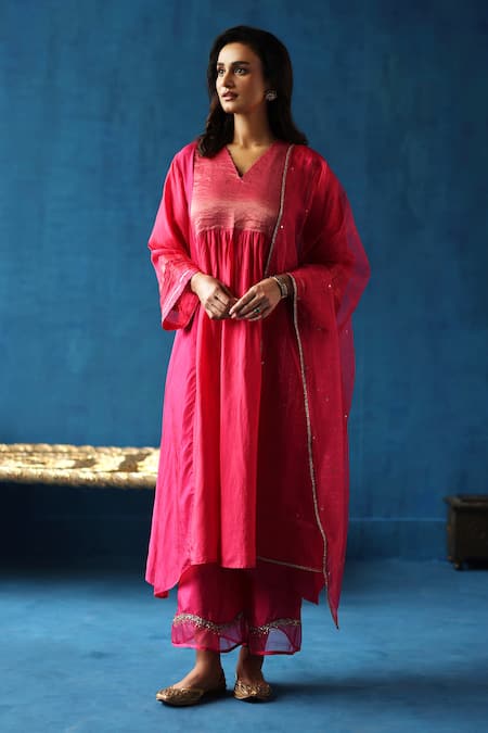 Begum Jamun Stripe Yoke Woven Kurta Set 