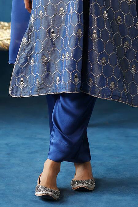 Begum Blue Silk, Organza, Modal, Satin Sequins, Embroidery, Zari Kaanji Kurta Set Online at Aza Fashions Begum_Blue Silk, Organza, Modal, Satin Sequins, Embroidery, Zari Kaanji Kurta Set_Online_at_Aza_Fashions
