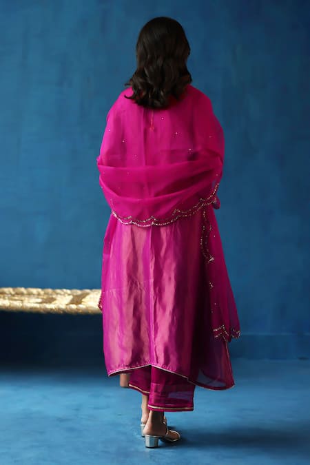 Shop Begum Pink Silk, Organza, Modal, Satin Kala Khatta Sleeve Embroidered Kurta Set at Aza Fashions Shop_Begum_Pink Silk, Organza, Modal, Satin Kala Khatta Sleeve Embroidered Kurta Set _at_Aza_Fashions