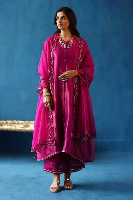 Buy Begum Pink Silk, Organza, Modal, Satin Kala Khatta Sleeve Embroidered Kurta Set Online at Aza Fashions Buy_Begum_Pink Silk, Organza, Modal, Satin Kala Khatta Sleeve Embroidered Kurta Set _Online_at_Aza_Fashions