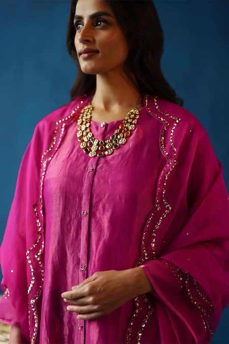 Shop Begum Pink Silk, Organza, Modal, Satin Kala Khatta Sleeve Embroidered Kurta Set Online at Aza Fashions Shop_Begum_Pink Silk, Organza, Modal, Satin Kala Khatta Sleeve Embroidered Kurta Set _Online_at_Aza_Fashions