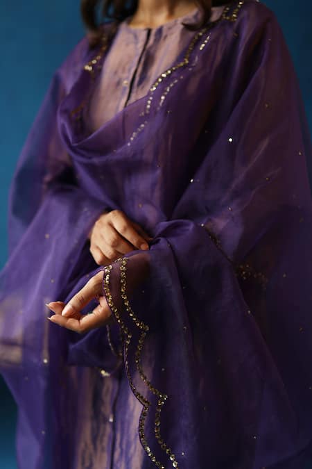 Buy_Begum_Purple Silk, Organza, Modal, Satin Kala Khatta Placement Embroidered Kurta Set _Online_at_Aza_Fashions