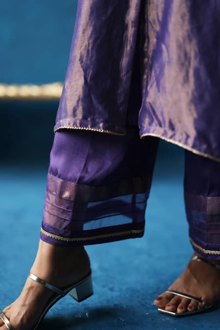 Begum_Purple Silk, Organza, Modal, Satin Kala Khatta Placement Embroidered Kurta Set _at_Aza_Fashions