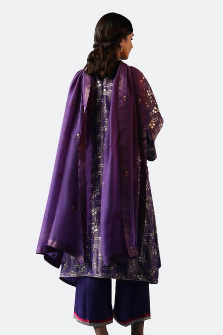 Shop Begum Purple Silk, Satin, Organza, Modal Sequins Round Aam Panna Embroidered Kurta Set Online at Aza Fashions Shop_Begum_Purple Silk, Satin, Organza, Modal Sequins Round Aam Panna Embroidered Kurta Set _Online_at_Aza_Fashions