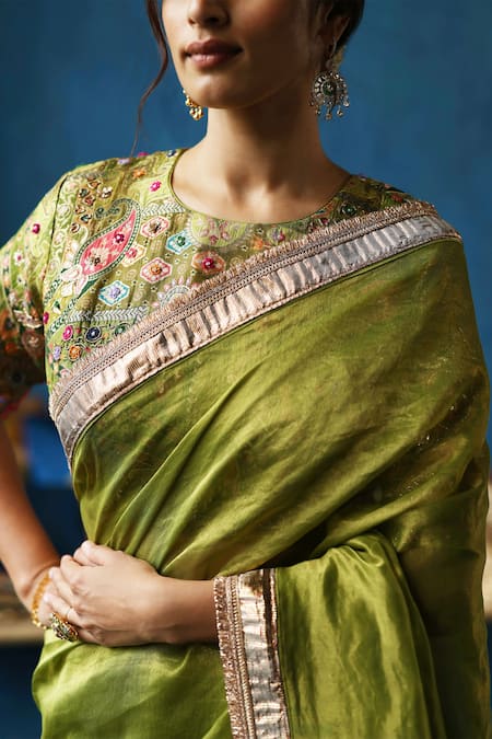 Buy Begum Green Brocade, Silk Embroidery, Gota Patti, Sharbat Woven Saree With Blouse Online at Aza Fashions Buy_Begum_Green Brocade, Silk Embroidery, Gota Patti, Sharbat Woven Saree With Blouse _Online_at_Aza_Fashions