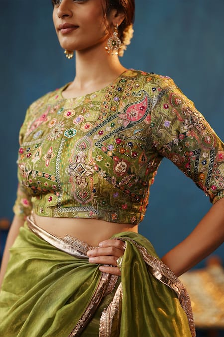 Begum Green Brocade, Silk Embroidery, Gota Patti, Sharbat Woven Saree With Blouse at Aza Fashions Begum_Green Brocade, Silk Embroidery, Gota Patti, Sharbat Woven Saree With Blouse _at_Aza_Fashions