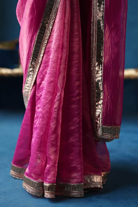 Buy_Begum_Pink Silk, Brocade Gota Patti, Sharbat Border Embellished Saree With Blouse 
