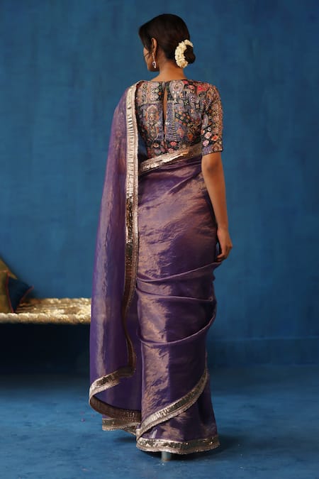 Shop Begum Purple Silk, Brocade Gota Patti, Sharbat Border Embellished Saree With Blouse at Aza Fashions Shop_Begum_Purple Silk, Brocade Gota Patti, Sharbat Border Embellished Saree With Blouse _at_Aza_Fashions