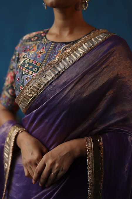 Buy Begum Purple Silk, Brocade Gota Patti, Sharbat Border Embellished Saree With Blouse Online at Aza Fashions Buy_Begum_Purple Silk, Brocade Gota Patti, Sharbat Border Embellished Saree With Blouse _Online_at_Aza_Fashions