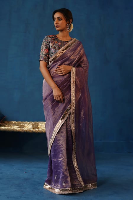 Shop Begum Purple Silk, Brocade Gota Patti, Sharbat Border Embellished Saree With Blouse Online at Aza Fashions Shop_Begum_Purple Silk, Brocade Gota Patti, Sharbat Border Embellished Saree With Blouse _Online_at_Aza_Fashions