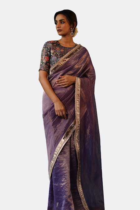 Begum Purple Silk, Brocade Gota Patti, Sharbat Border Embellished Saree With Blouse at Aza Fashions Begum_Purple Silk, Brocade Gota Patti, Sharbat Border Embellished Saree With Blouse _at_Aza_Fashions