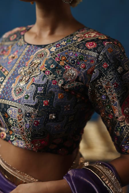 Buy Begum Purple Silk, Brocade Gota Patti, Sharbat Border Embellished Saree With Blouse Buy_Begum_Purple Silk, Brocade Gota Patti, Sharbat Border Embellished Saree With Blouse