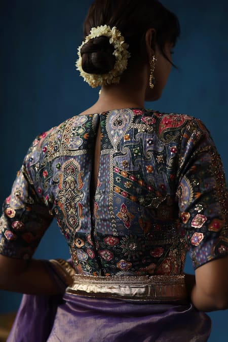 Shop Begum Purple Silk, Brocade Gota Patti, Sharbat Border Embellished Saree With Blouse Shop_Begum_Purple Silk, Brocade Gota Patti, Sharbat Border Embellished Saree With Blouse