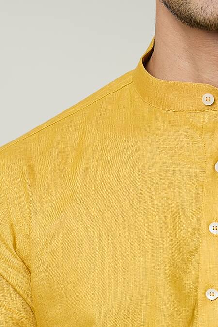 Buy_Arihant Rai Sinha_Yellow Linen Plain Kurta 