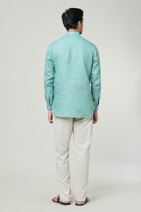 Shop_Arihant Rai Sinha_Blue Linen Full Sleeve Kurta _at_Aza_Fashions