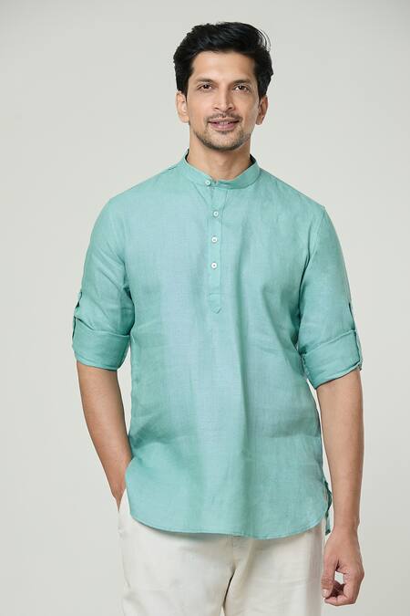 Buy_Arihant Rai Sinha_Blue Linen Full Sleeve Kurta _Online_at_Aza_Fashions