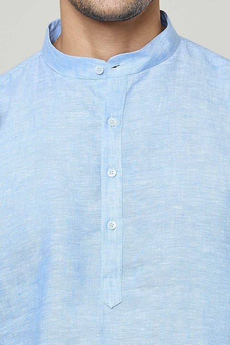 Arihant Rai Sinha_Blue Linen Solid Short Kurta _at_Aza_Fashions