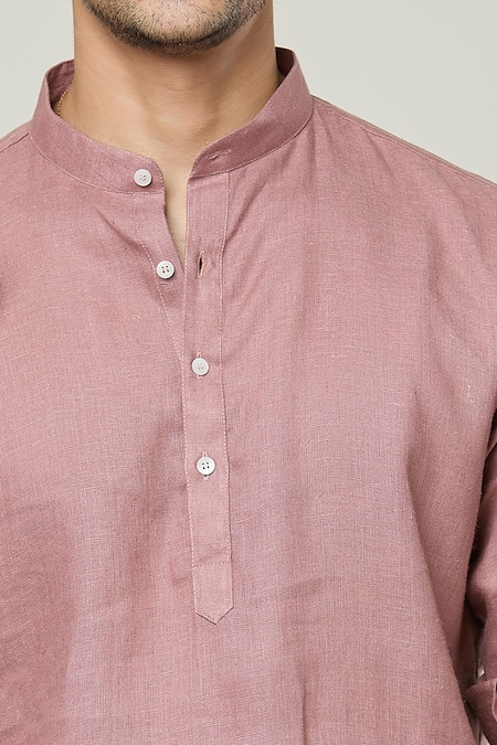 Buy_Arihant Rai Sinha_Pink Linen Plain Short Kurta 