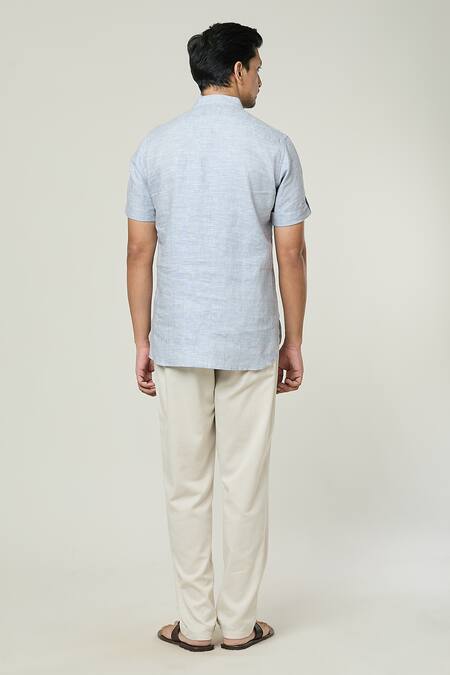 Shop_Arihant Rai Sinha_Grey Linen Solid Short Kurta _at_Aza_Fashions
