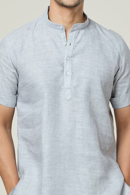Arihant Rai Sinha_Grey Linen Solid Short Kurta _at_Aza_Fashions