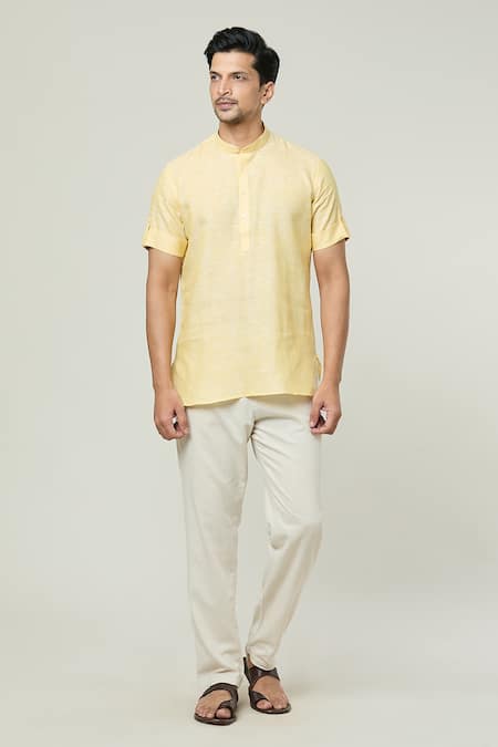 Arihant Rai Sinha Yellow Linen Plain Kurta