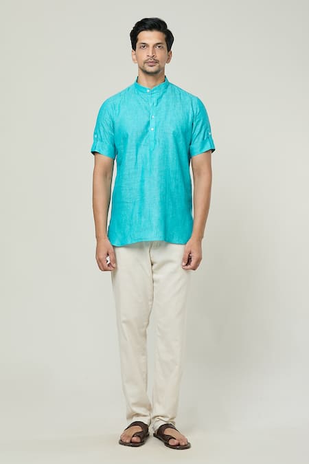 Arihant Rai Sinha Blue Linen Half Sleeve Kurta 