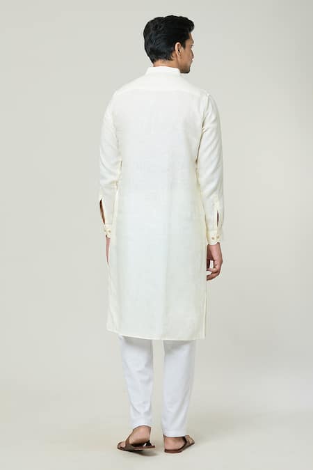 Shop Arihant Rai Sinha Cream Linen Mandarin Collar Kurta at Aza Fashions Shop_Arihant Rai Sinha_Cream Linen Mandarin Collar Kurta _at_Aza_Fashions