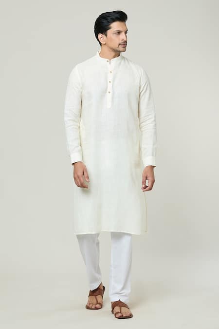 Arihant Rai Sinha Cream Linen Mandarin Collar Kurta Online at Aza Fashions Arihant Rai Sinha_Cream Linen Mandarin Collar Kurta _Online_at_Aza_Fashions
