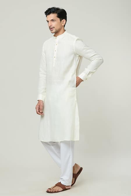 Buy Arihant Rai Sinha Cream Linen Mandarin Collar Kurta Online at Aza Fashions Buy_Arihant Rai Sinha_Cream Linen Mandarin Collar Kurta _Online_at_Aza_Fashions