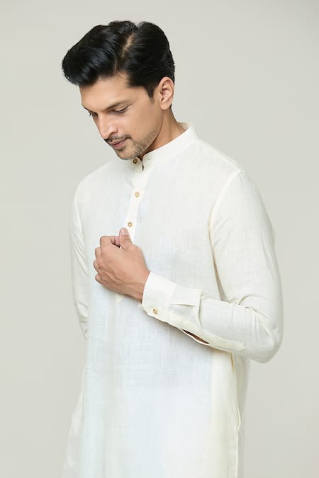 Shop Arihant Rai Sinha Cream Linen Mandarin Collar Kurta Online at Aza Fashions Shop_Arihant Rai Sinha_Cream Linen Mandarin Collar Kurta _Online_at_Aza_Fashions